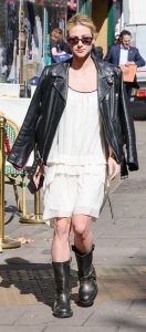 Lili Reinhart in a Black Leather Jacket