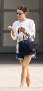Lucy Hale in a Denim Shorts