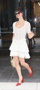 Rebecca Black in a White Lace Dress