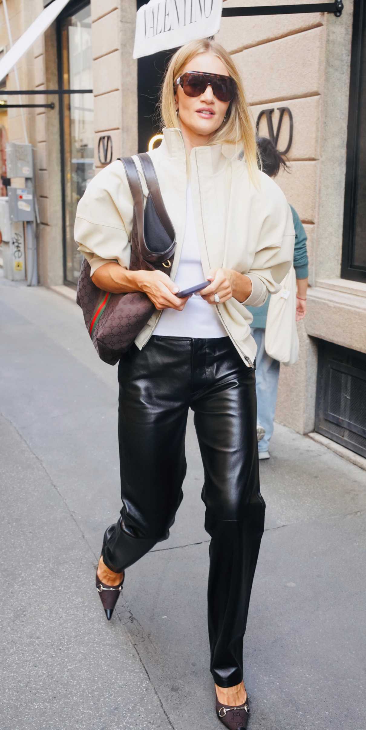 Rosie Huntington-Whiteley in a Black Leather Pants