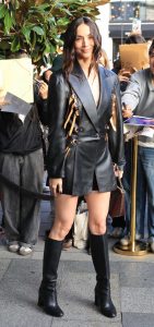 Ana de Armas in a Black Leather Blazer