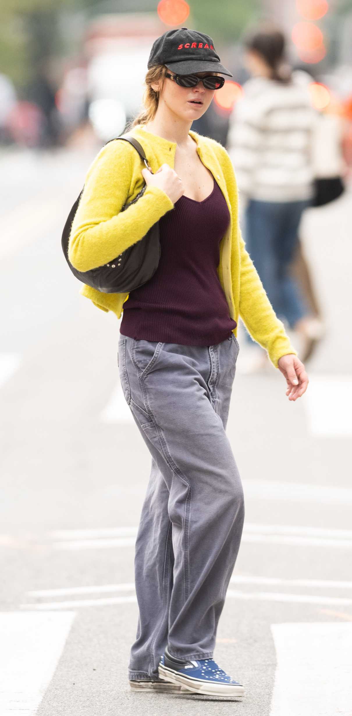 Jennifer Lawrence in a Yellow Cardigan