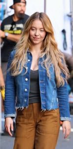 Sydney Sweeney in a Blue Denim Jacket