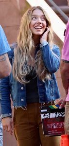 Sydney Sweeney in a Blue Denim Jacket